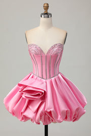 Pink Bodycon Sweetheart Satin Corset Graduation Dress with Rhinestones