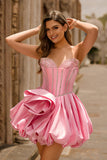 Pink Strapless A Line Corset Beaded Graduation Dress with Rhinestones