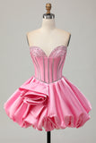 Pink Bodycon Sweetheart Satin Corset Graduation Dress with Rhinestones