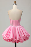Pink Bodycon Sweetheart Satin Corset Graduation Dress with Rhinestones
