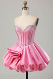 Pink Bodycon Sweetheart Satin Corset Graduation Dress with Rhinestones