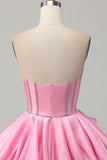 Pink Bodycon Sweetheart Satin Corset Graduation Dress with Rhinestones