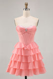 Blush Tiered A Line Strapless Short Graduation Dress