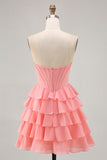 Blush Tiered A Line Strapless Short Graduation Dress