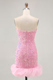 Sparkly Off The Shoulder Pink Sequins Tight Graduation Dress