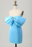 Blue Strapless Ruched Tight Graduation Dress with Lace-up Back