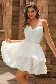 Strapless White Corset A Line Short Graduation Dress