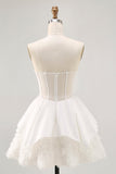 Strapless White Corset A Line Short Graduation Dress