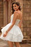 Strapless White Corset A Line Short Graduation Dress