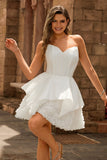 Strapless White Corset A Line Short Graduation Dress