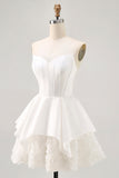 White Satin Strapless Corset A Line Short Graduation Dress