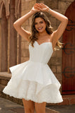 Strapless White Corset A Line Short Graduation Dress