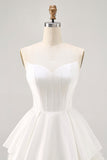 White Satin Strapless Corset A Line Short Graduation Dress