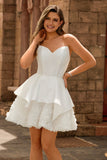 Strapless White Corset A Line Short Graduation Dress