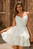 Strapless White Corset A Line Short Graduation Dress
