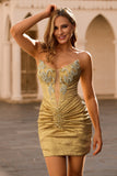Golden Bodycon Strapless Beaded Short Graduation Dress