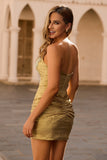 Golden Bodycon Strapless Beaded Short Graduation Dress