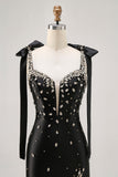 Sparkly Black Tight Rhinestones Short Graduation Dress with Slit