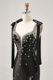 Sparkly Black Tight Rhinestones Short Graduation Dress with Slit