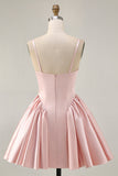 Blush Cowl Neck A-Line Spaghetti Straps Beaded Satin Graduation Dress