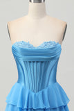 Yellow Strapless Corset A Line Tiered Graduation Dress