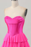 Yellow Strapless Corset A Line Tiered Graduation Dress