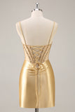 Golden Corset Bodycon Tight Beaded Short Graduation Dress