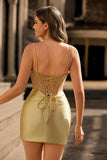 Golden Bodycon Spaghetti Straps Corset Beaded Short Graduation Dress