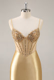 Golden Corset Bodycon Tight Beaded Short Graduation Dress