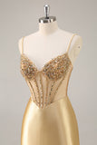 Golden Corset Bodycon Tight Beaded Short Graduation Dress