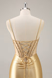 Golden Corset Bodycon Tight Beaded Short Graduation Dress