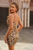 Kahki Leopard Corset Bodycon Graduation Dress with Sequins
