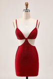 Chic Red Bodycon Beaded Cut Out Graduation Dress