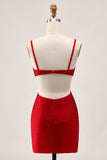 Chic Red Bodycon Beaded Cut Out Graduation Dress