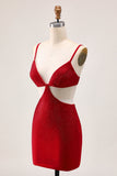 Chic Red Bodycon Beaded Cut Out Graduation Dress