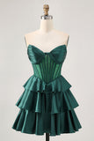 Dark Green Beaded A-line Strapless Corset Graduation Dress