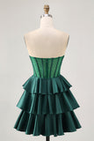 Dark Green Beaded A-line Strapless Corset Graduation Dress