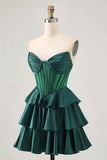 Strapless A Line Green Corset Graduation Dress with Beading