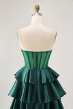 Dark Green Beaded A-line Strapless Corset Graduation Dress