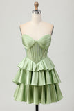 Dark Green Beaded A-line Strapless Corset Graduation Dress