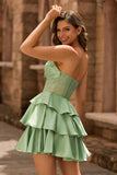 Strapless A Line Green Corset Graduation Dress with Beading
