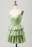Dark Green Beaded A-line Strapless Corset Graduation Dress