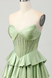 Dark Green Beaded A-line Strapless Corset Graduation Dress