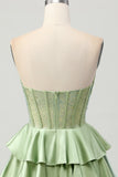Dark Green Beaded A-line Strapless Corset Graduation Dress