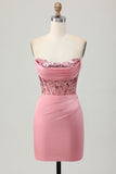 Strapless Blush Corset Sequins Bodycon Graduation Dress