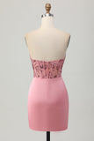 Blush Strapless Corset Short Bodycon Graduation Dress with Sequins
