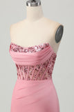 Strapless Blush Corset Sequins Bodycon Graduation Dress
