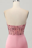 Strapless Blush Corset Sequins Bodycon Graduation Dress
