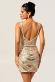 Sparkly Golden Bodycon Sequins V-Neck Graduation Dress