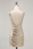 Sparkly Golden Bodycon Sequins V-Neck Graduation Dress